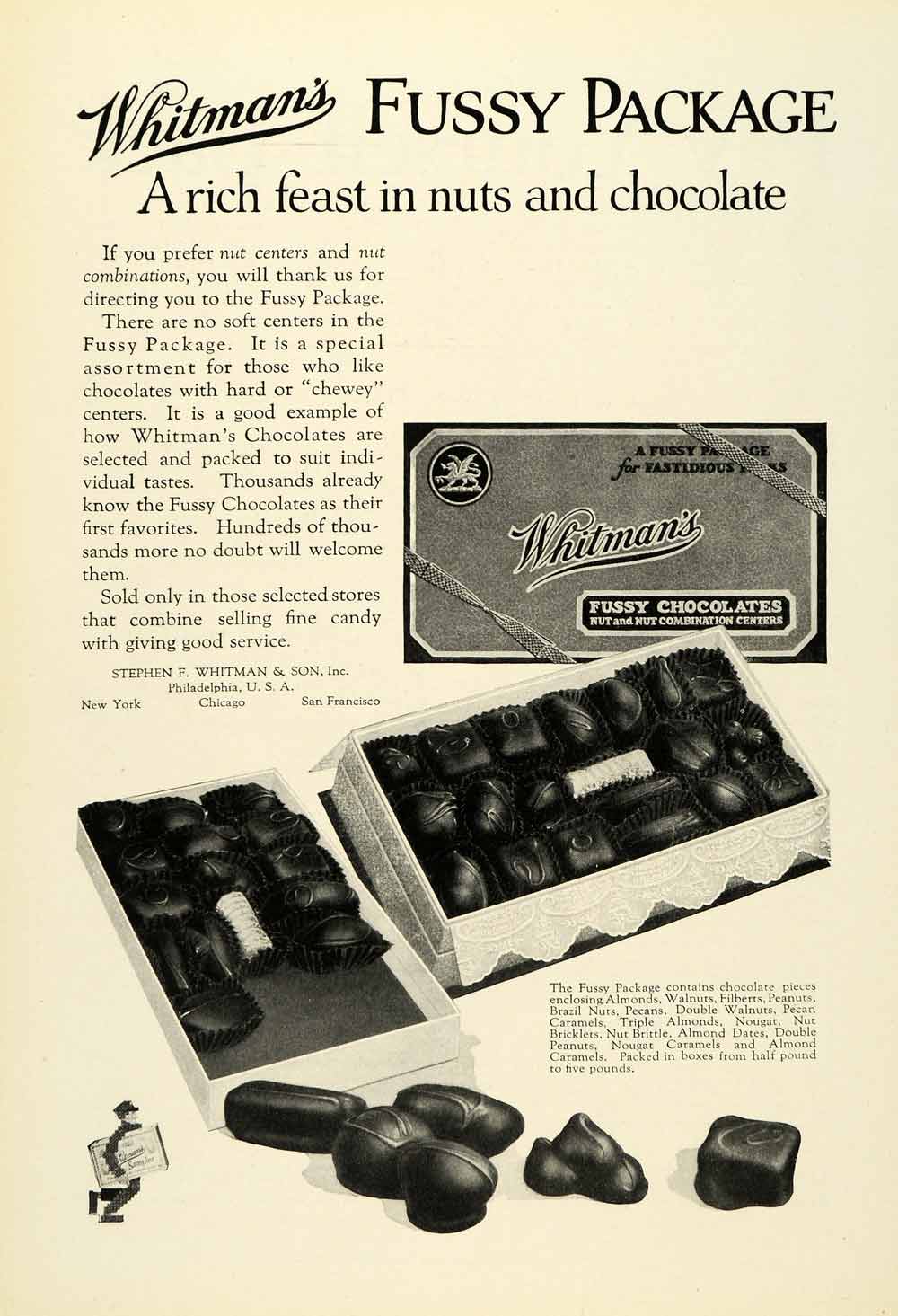 1925 Ad Whitman's Fussy Package Chocolates Nut Centers Advertisement NGM2