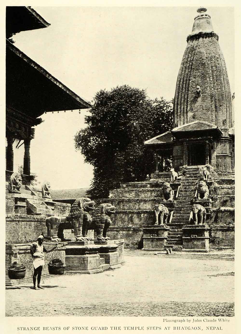 1921 Print Temple Bhatgaon Nepal Architecture Statue Sculpture Monument NGM2