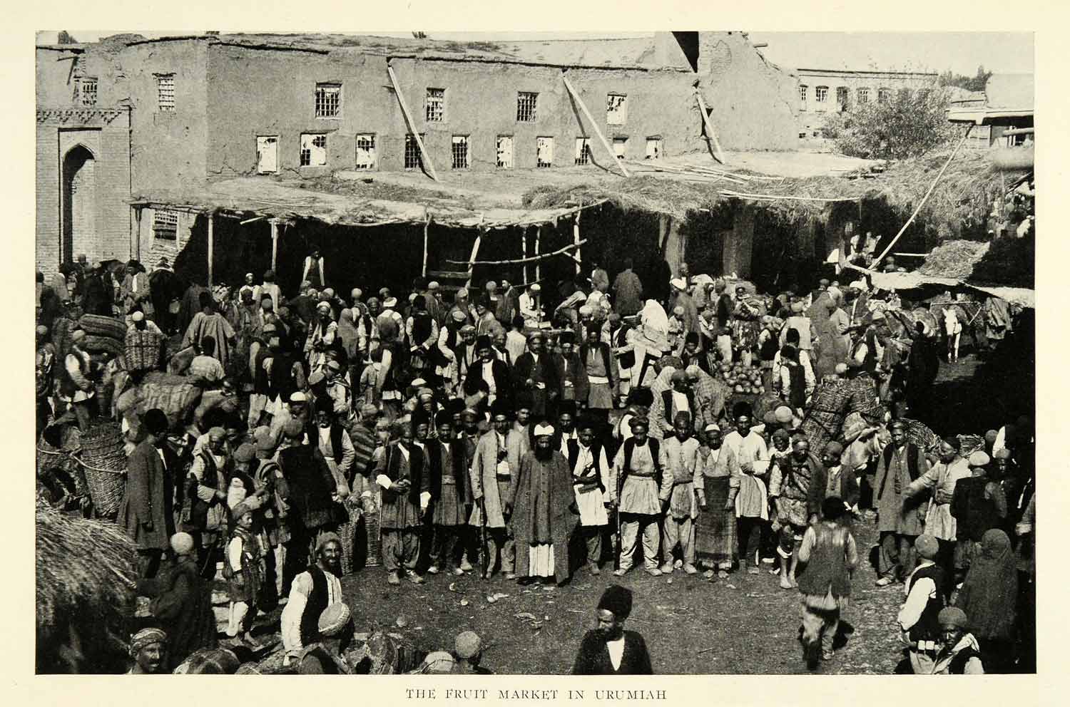 1921 Print Fruit Market Urumuah Iran Cityscape Crowd Traditional Wear NGM2
