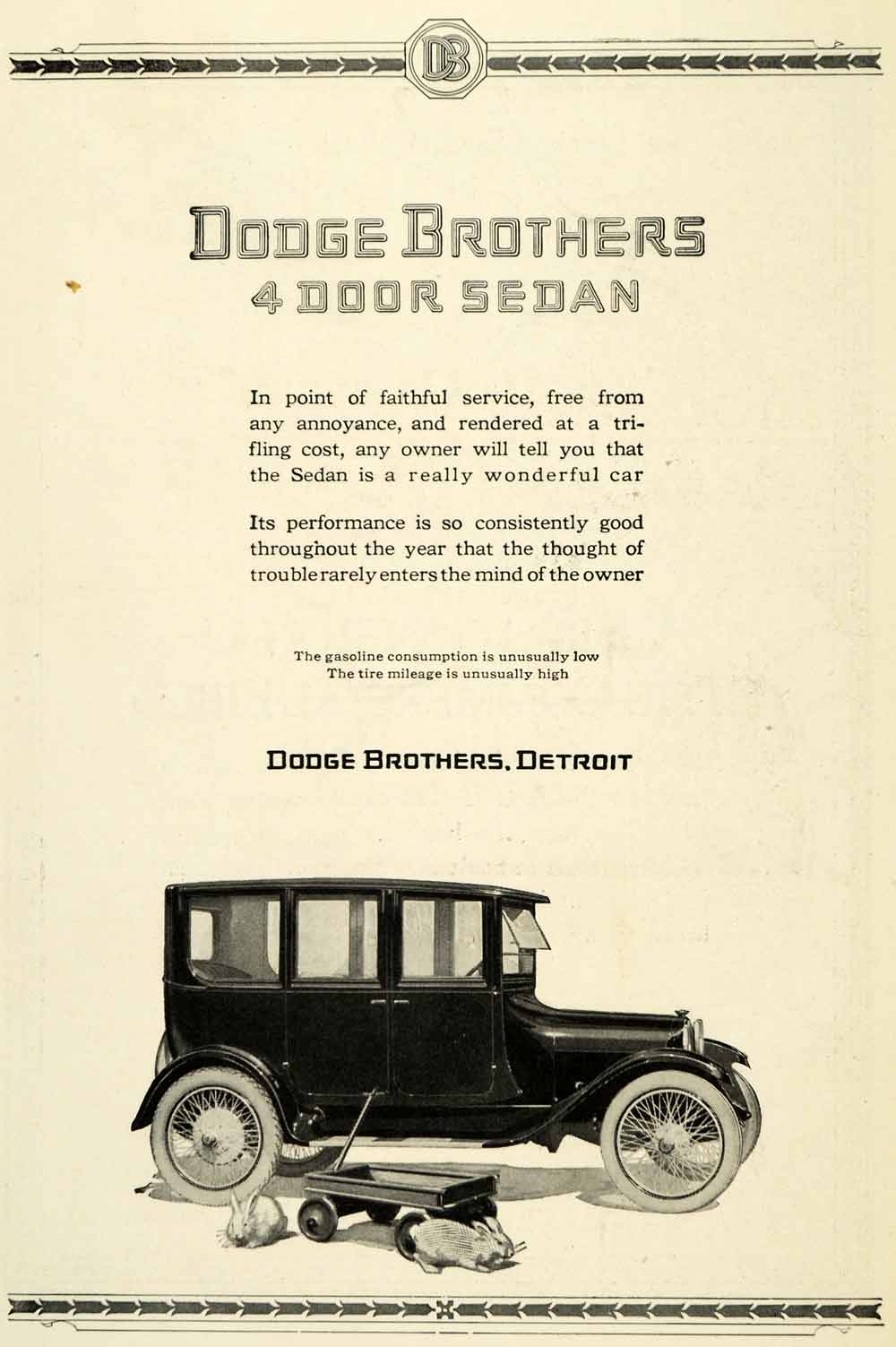 1921 Ad Dodge Brothers Four Door Sedan Detroit Car Automobile Rabbits NGM2