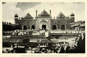 1921 Print Religious Gathering Courtyard Pearl Mosque Agra India NGM2