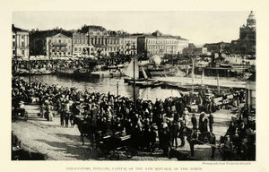 1921 Print Helsingfors Finland Helsinki Cityscape Street Scene River Port NGM2