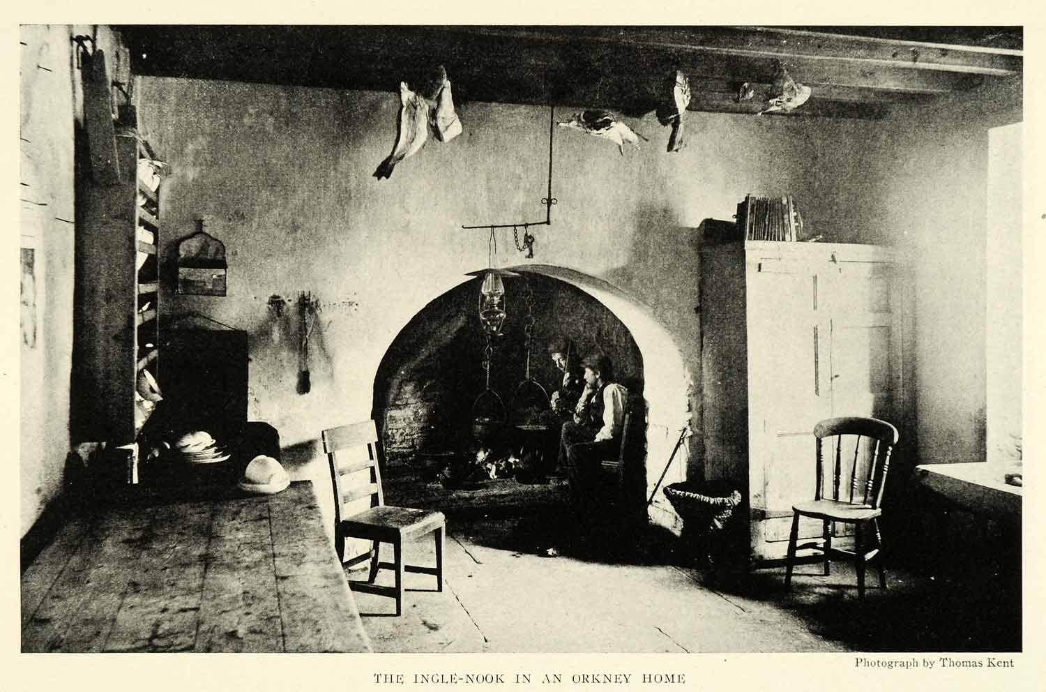 1921 Print Ingle Nook House Home Interior Orkney Island Scotland Furniture NGM2