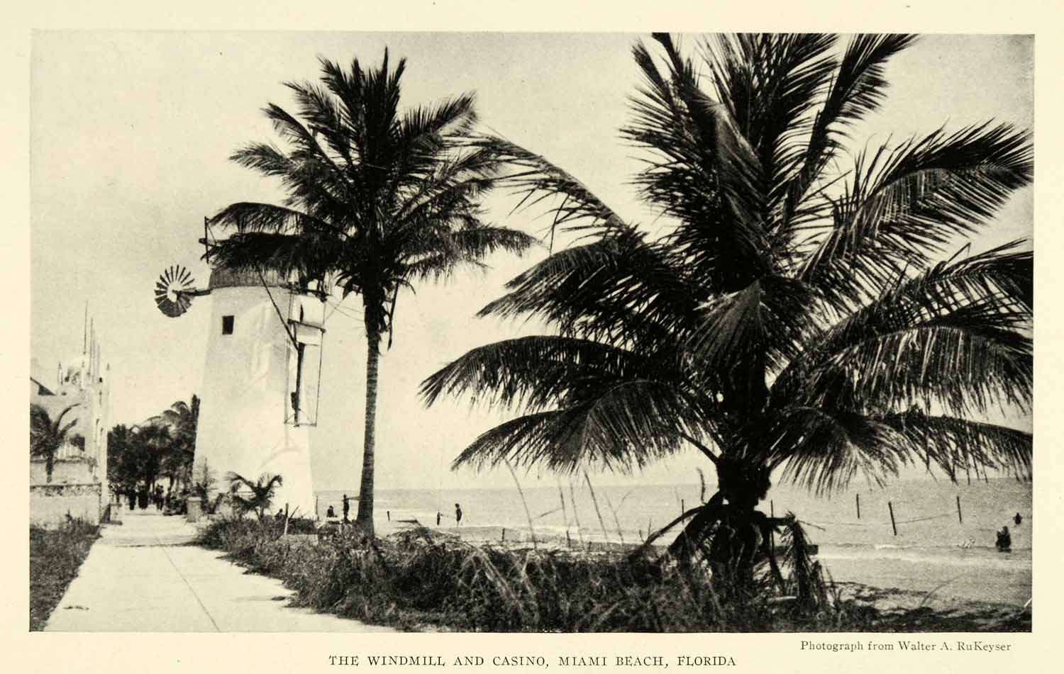 1921 Print Windmill Casino Miami Beach Florida Palm Tree Walkway Path Ocean NGM2