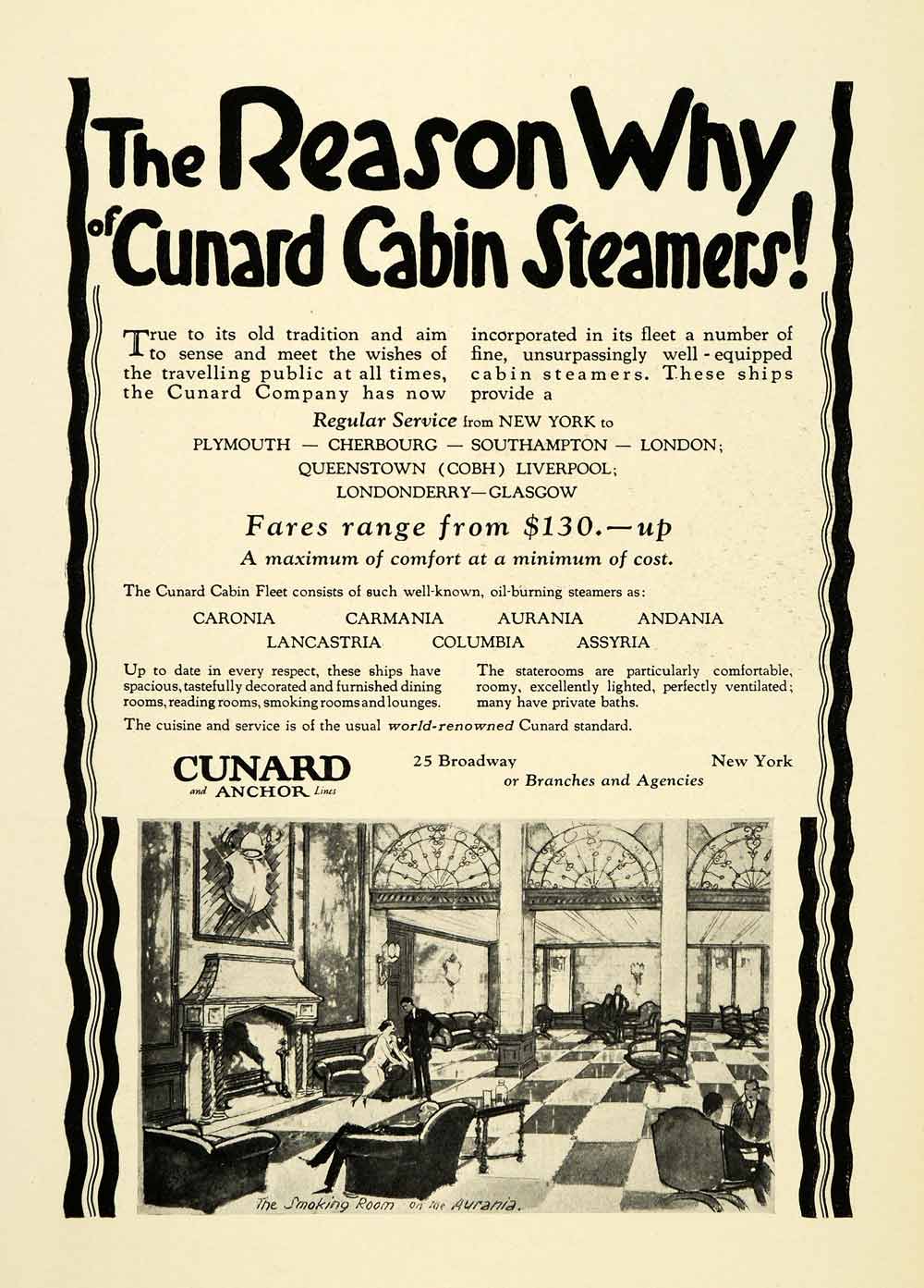 1925 Ad Cunard Anchor Cruise Lines Steamer Ships Transportation Travel NGM2
