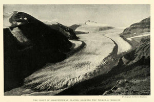 1925 Print Saskatchewan Glacier Canada Terminal Moraine Landscape Mountains NGM2