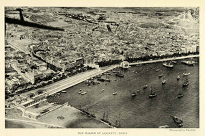 1925 Print Aerial Birds Eye View Alicante Spain Cityscape Harbor Shipyard NGM2 - Period Paper
