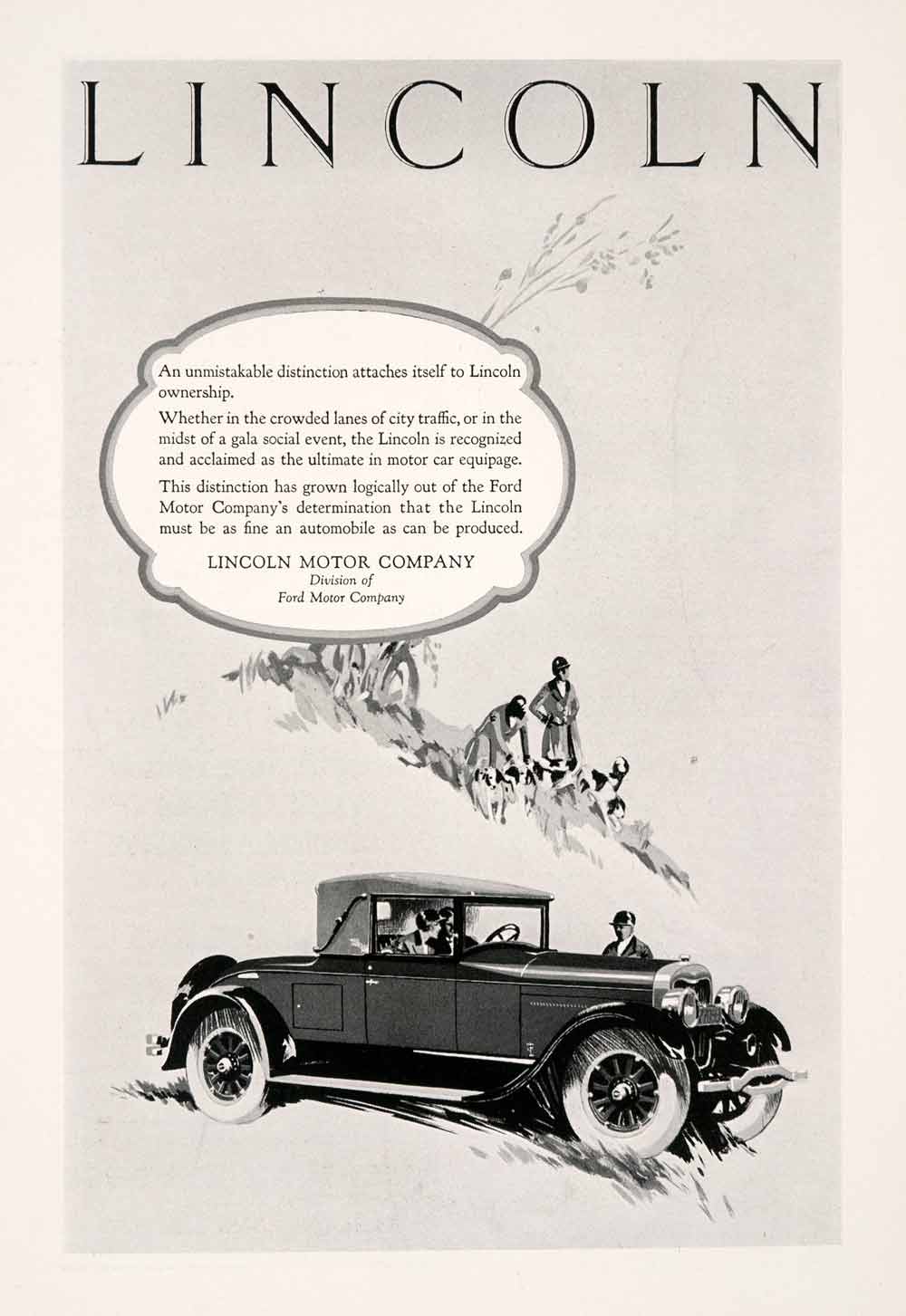 1926 Ad Lincoln Motor Car Puppies Dog Automobile Fox Hunting Ford Vehicle NGM3