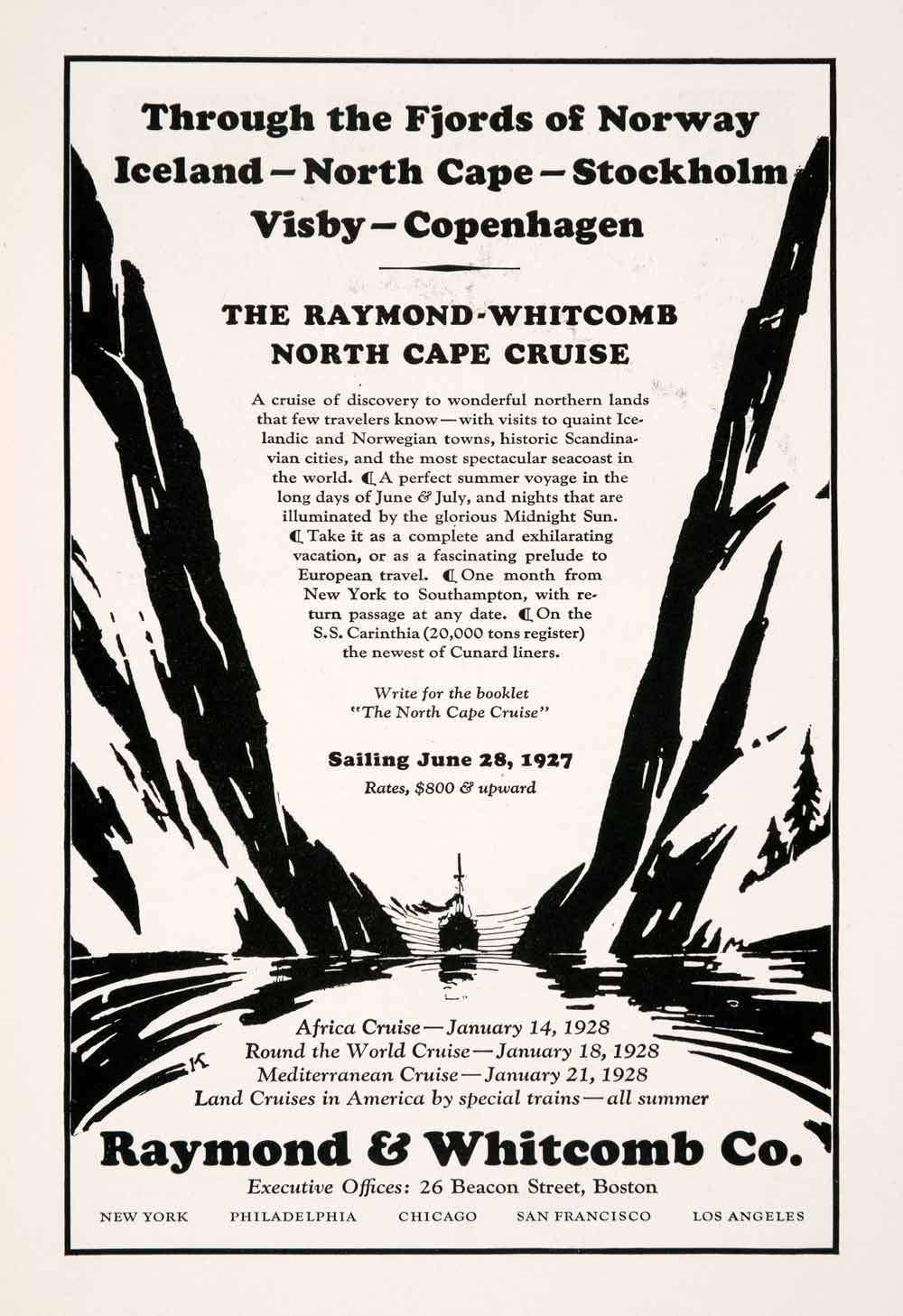 1927 Ad Raymond Whitcomb North Cape Cruise Africa Travel Stockholm Visby NGM3