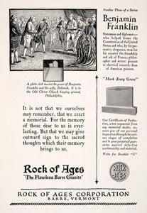 1927 Ad Rock Ages Benjamin Franklin Barre Vermont Deborah Christ Church NGM3