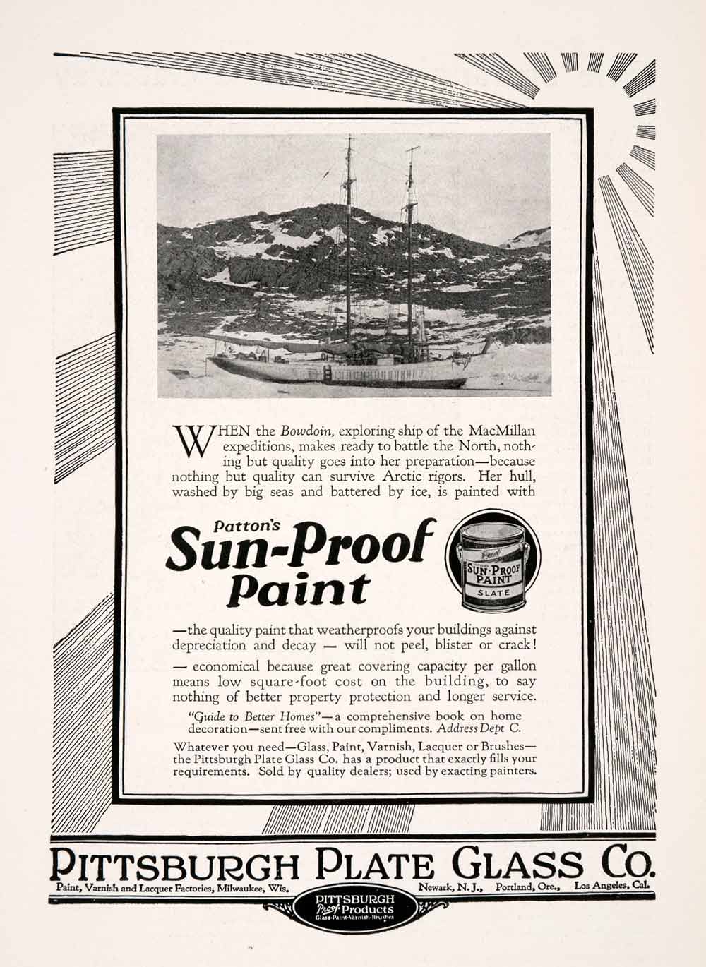 1927 Ad Pittsburgh Plate Glass Sunproof Paint Patton Boat Slate Newark NGM3
