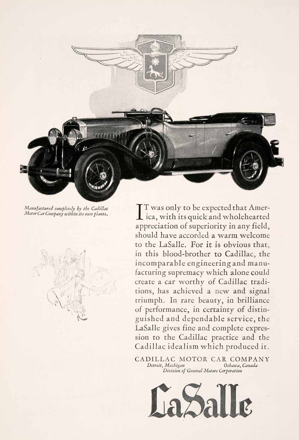 1927 Ad LaSalle Motor Car Cadillac Vehicle Mobile Oshawa Detroit Michigan NGM3
