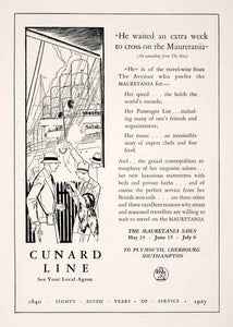1927 Ad Cunard Line Plymouth Mauretania Cruise Ship Boat Travel Family NGM3