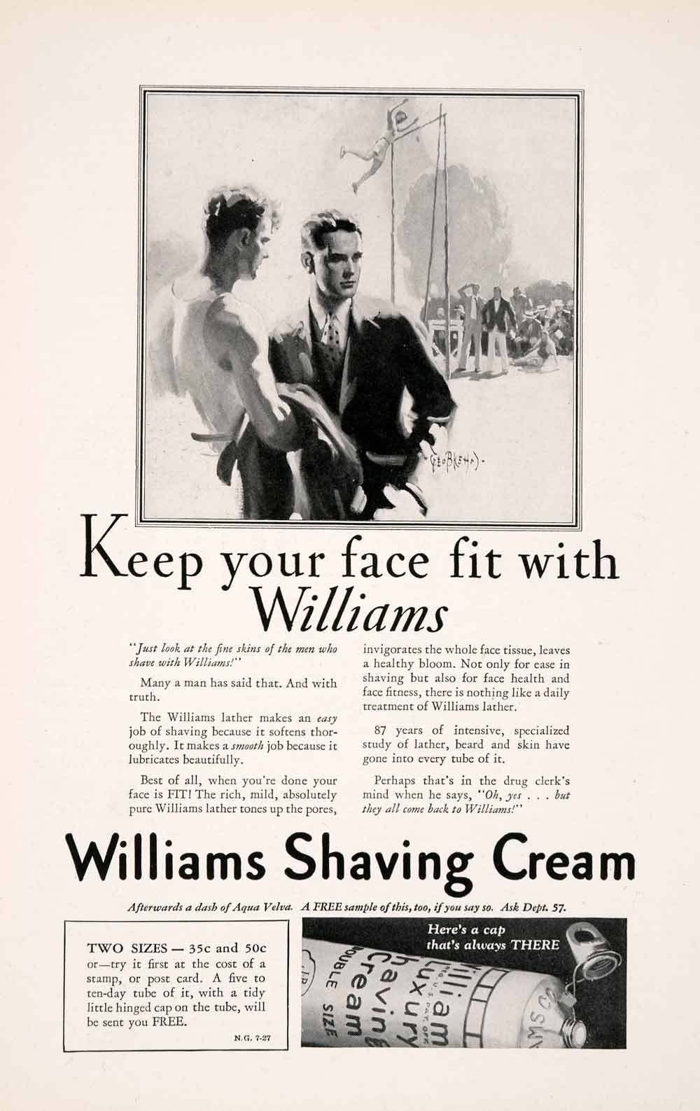 1927 Ad Williams Shaving Cream George Bretts Men Hygiene Pole Vaulting NGM3