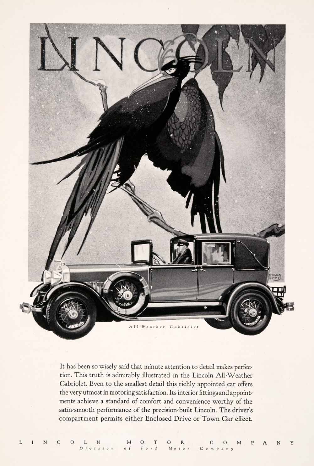 1928 Ad Lincoln Motor Bird Paradise Cabriolet Stark Davis Automobile Car NGM3