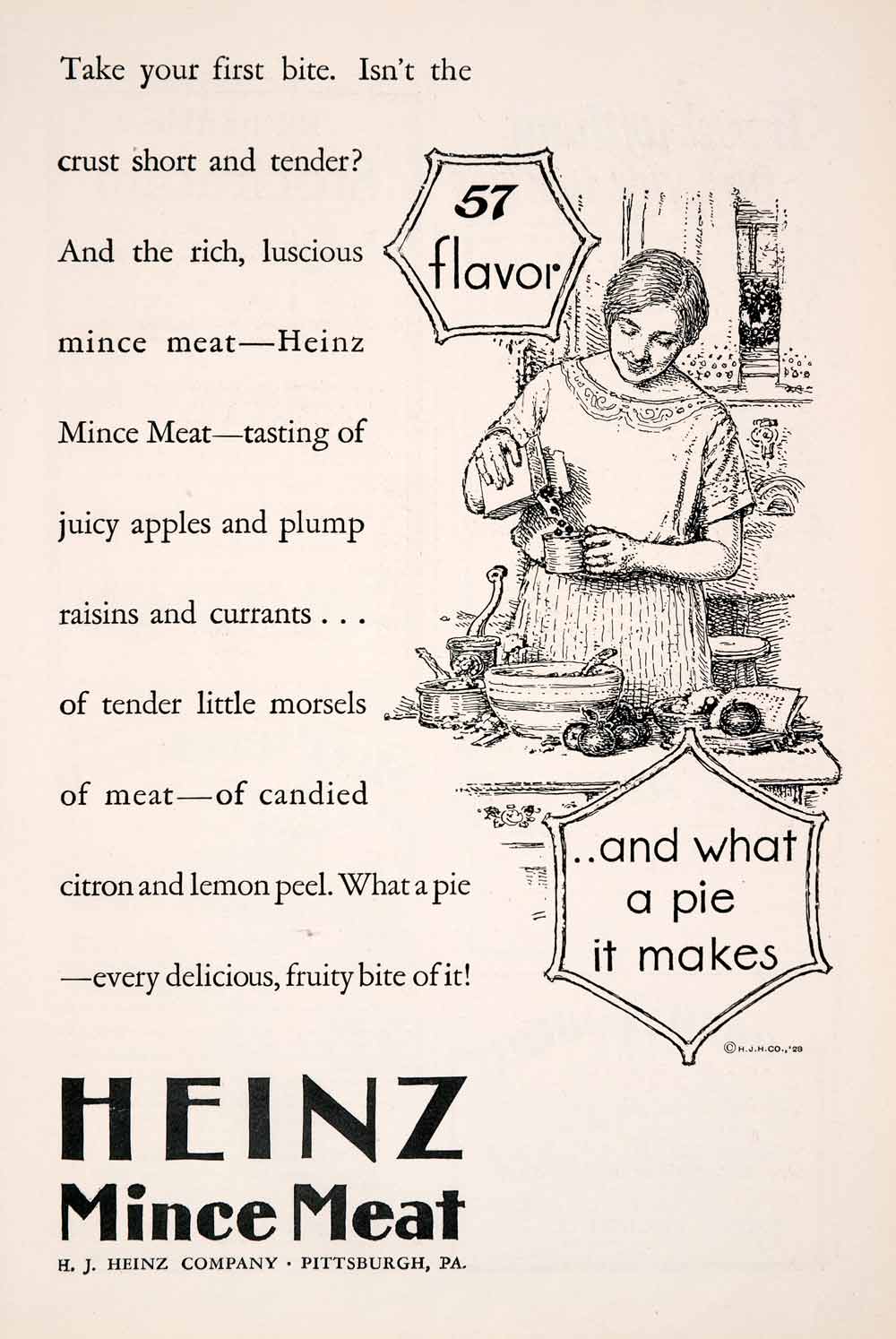 1928 Ad Heinz Mince Meat Pie Pittsburgh Pennsylvania Condiment Baking 57 NGM3