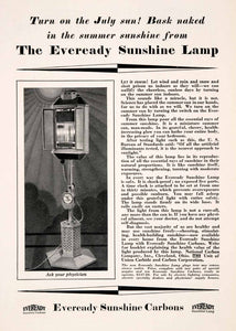 1929 Ad Eveready Sunshine Carbons Lamp Artificial Sun Light National NGM3