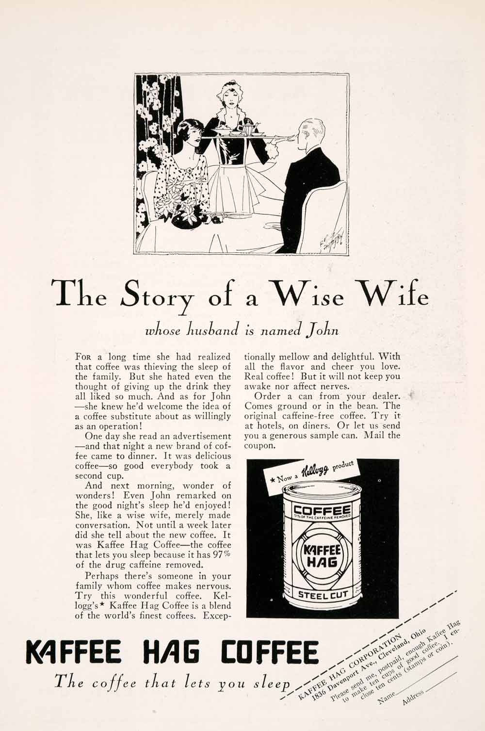 1929 Ad Kelloggs Kaffee Hag Coffee John Wise Wife Story Russell Patterson NGM3