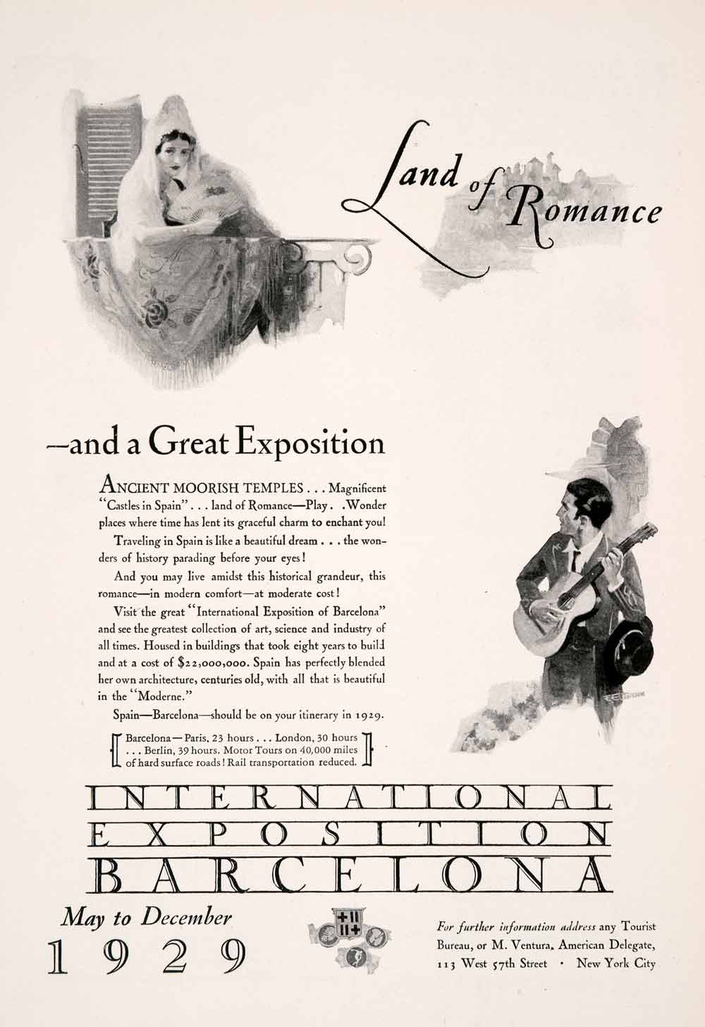 1929 Ad International Exposition Barcelona Spain Romantic European Vacation NGM3