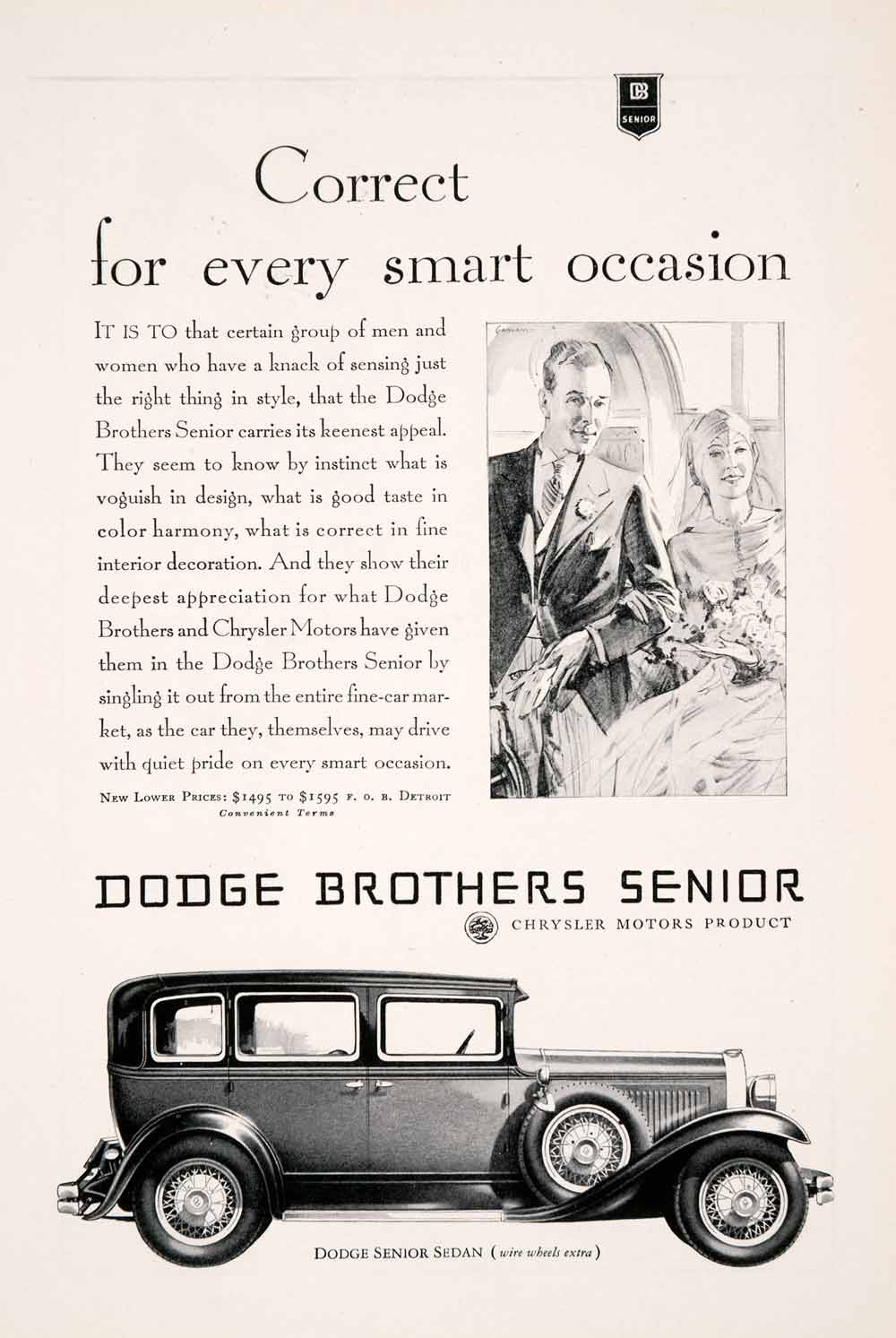 1929 Ad Antique Enclosed Dodge Brothers Senior Sedan Marriage Wedding NGM3