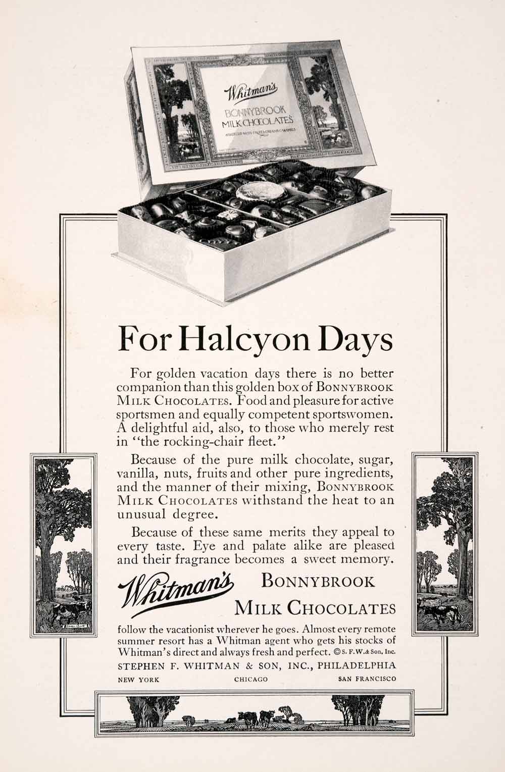 1929 Ad Whitmans Bonnybrook Milk Chocolates Box Candy Sweets Ingredients NGM3