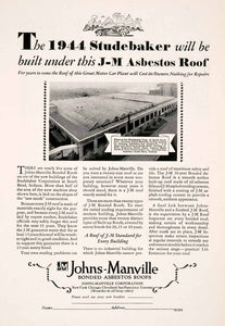 1929 Ad Studebaker Automobile Factory Johns Manville Asbestos Roof NGM3