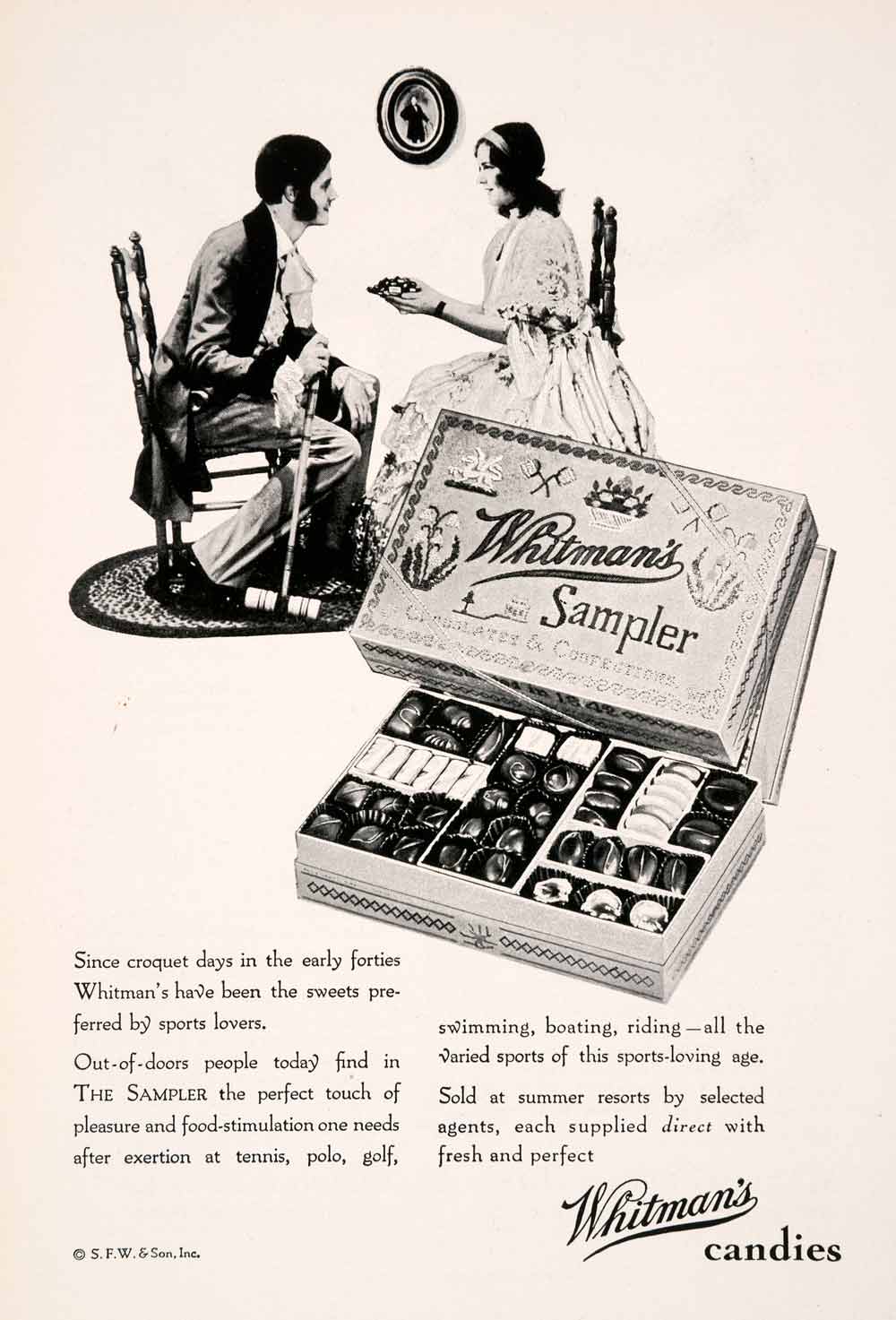1929 Ad Whitmans Sampler Box Chocolates Candies Candy Croquet Lovers NGM3