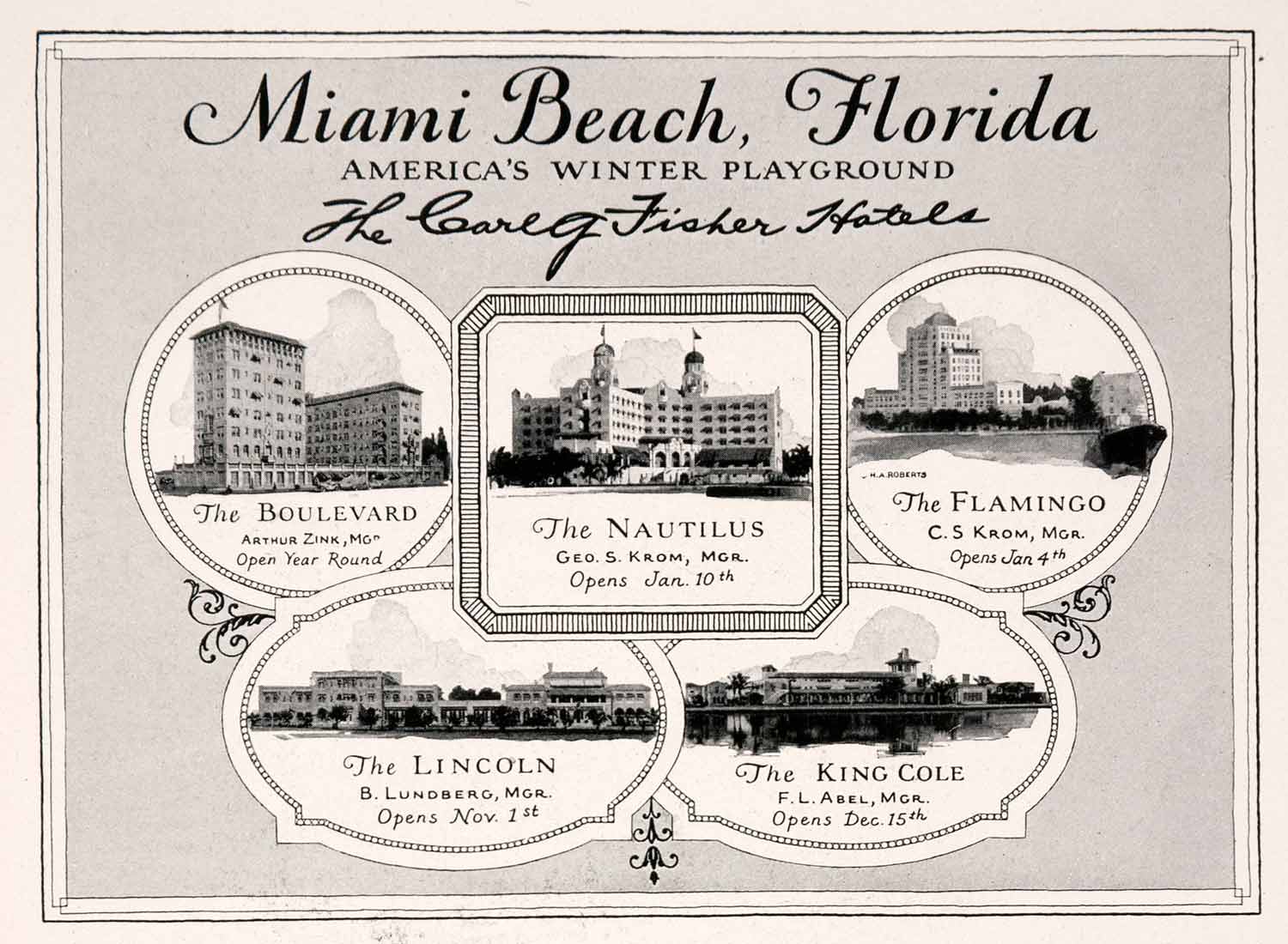 1927 Ad Miami Beach Florida Hotels Flamingo Nautilus Winter Vacation NGM3
