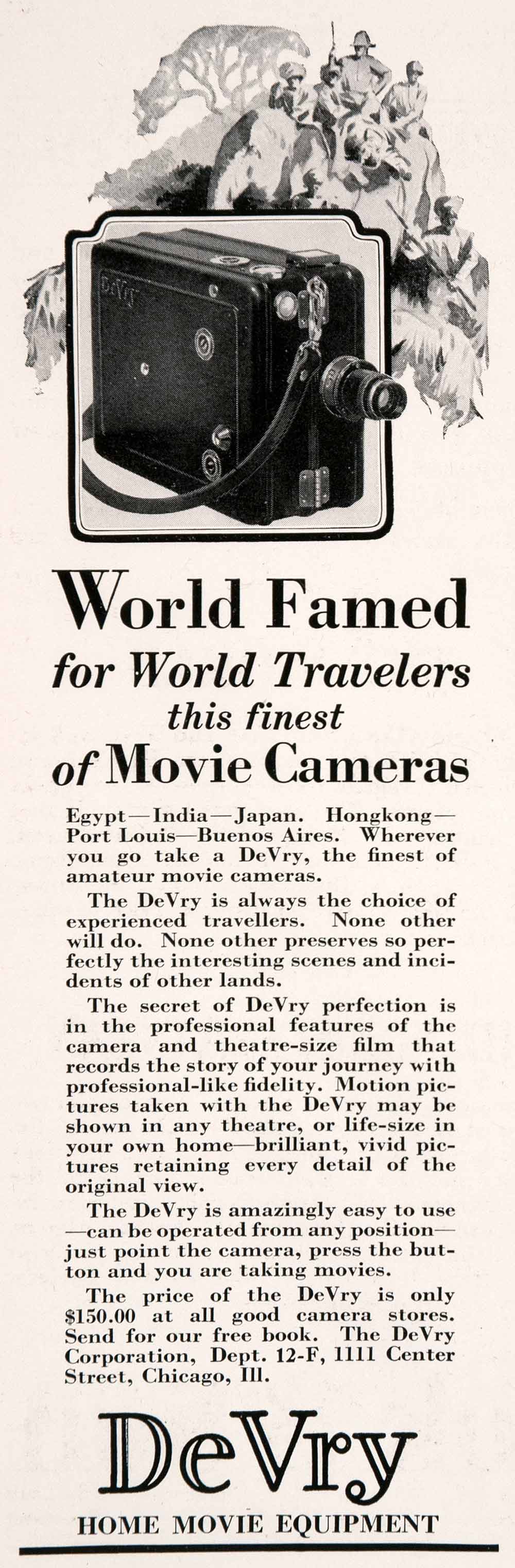 1927 Ad Antique DeVry Movie Camera Camcorder World Travelers Photography NGM3