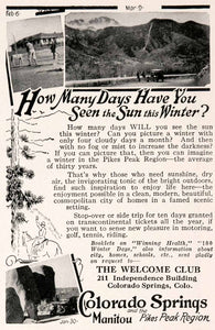 1928 Ad Colorado Springs Manitou Pikes Peak Travel Tourism Winter Vacation NGM3