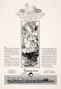 1929 Ad Antique Swan Fountain Pen British Empire Africa Explorer Office NGM4