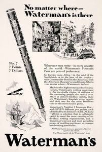 1929 Ad Antique Waterman Fountain Pen Commander Byrd Business Office NGM4