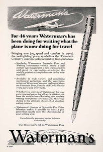 1929 Ad Antique Waterman Fountain Pen Aircraft Airplane Aviation Writing NGM4