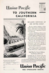 1929 Ad Union Pacific Train Overland Route Railway Southern California NGM4