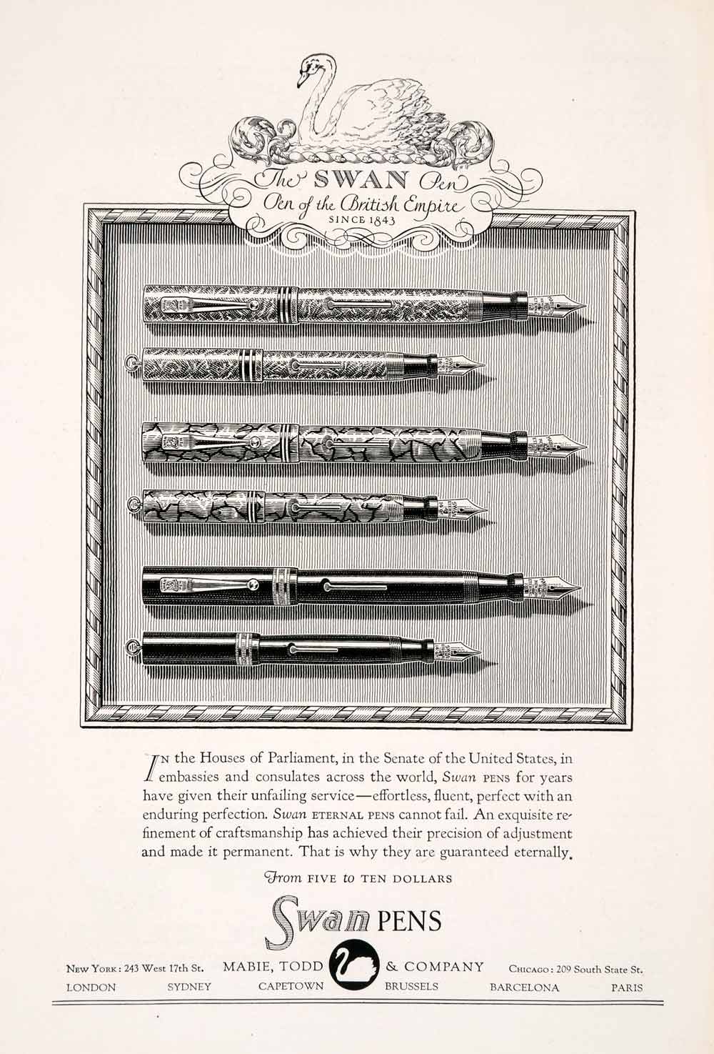 1929 Ad Antique Mabie Todd Swan Fountain Pens Models Writing British Empire NGM4