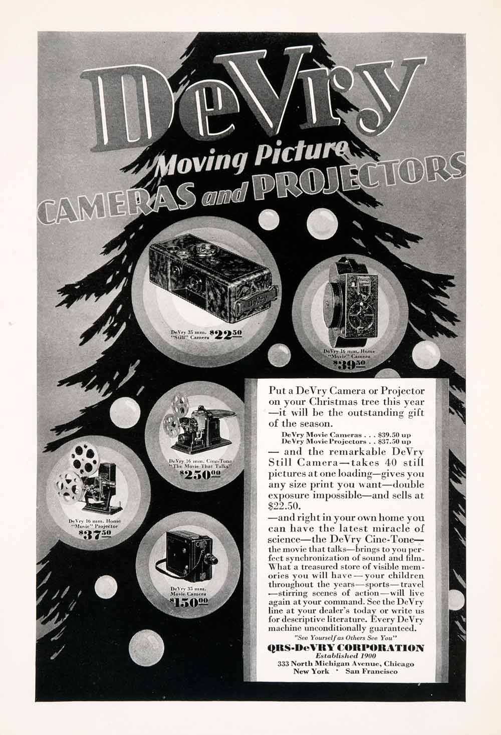 1929 Ad Antique QRS DeVry Video Camera Equipment Projectors Christmas Gifts NGM4