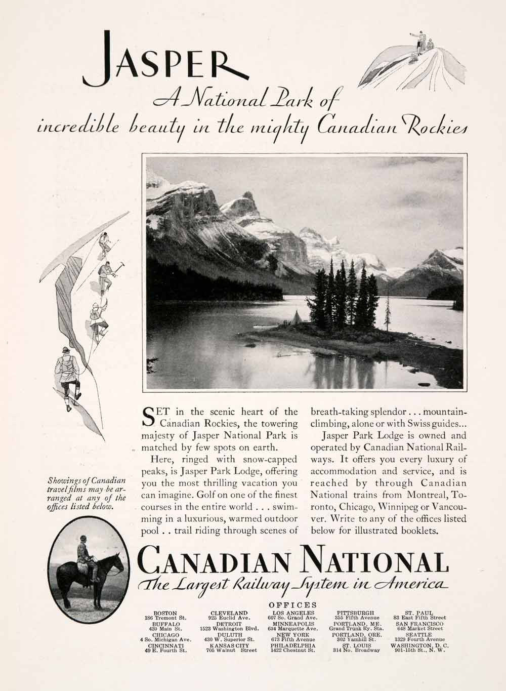1931 Ad Canadian National Railway Train Travel Tourism Jasper Park Rock NGM4 - Period Paper
