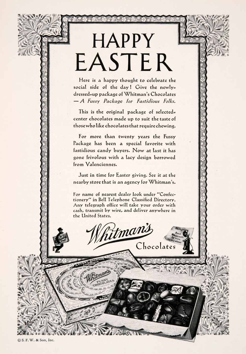 1931 Ad Whitmans Fussy Chocolates Easter Holiday Confection Candy Sweets NGM4