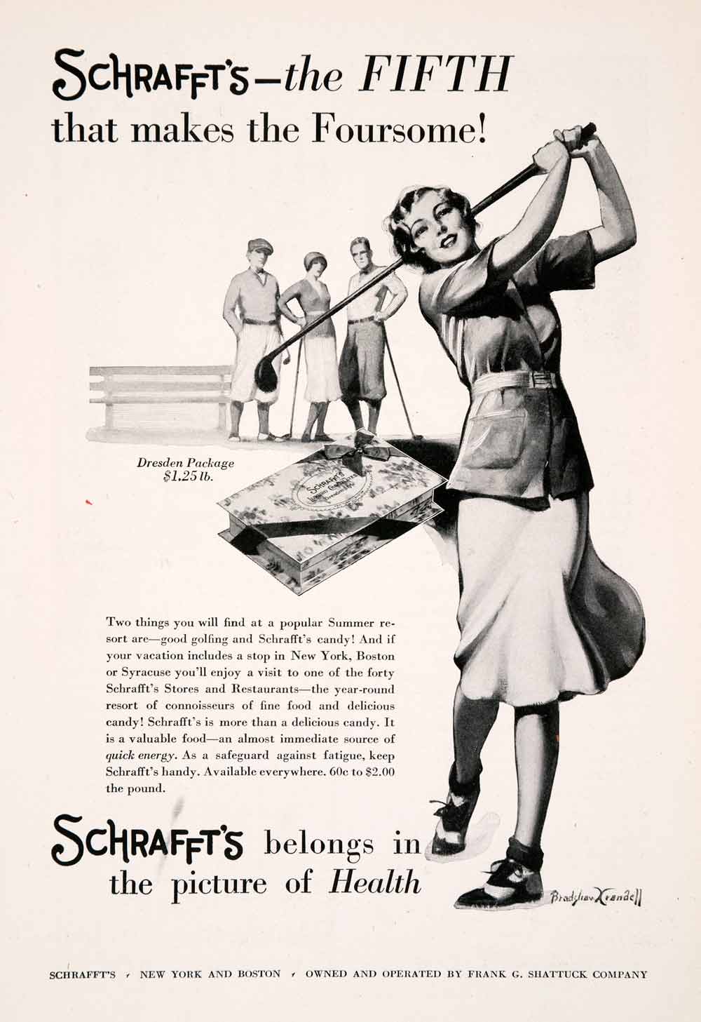 1931 Ad Schraffts Energy Candy Box Womens Golf WPGA Bradshaw Crandell NGM4