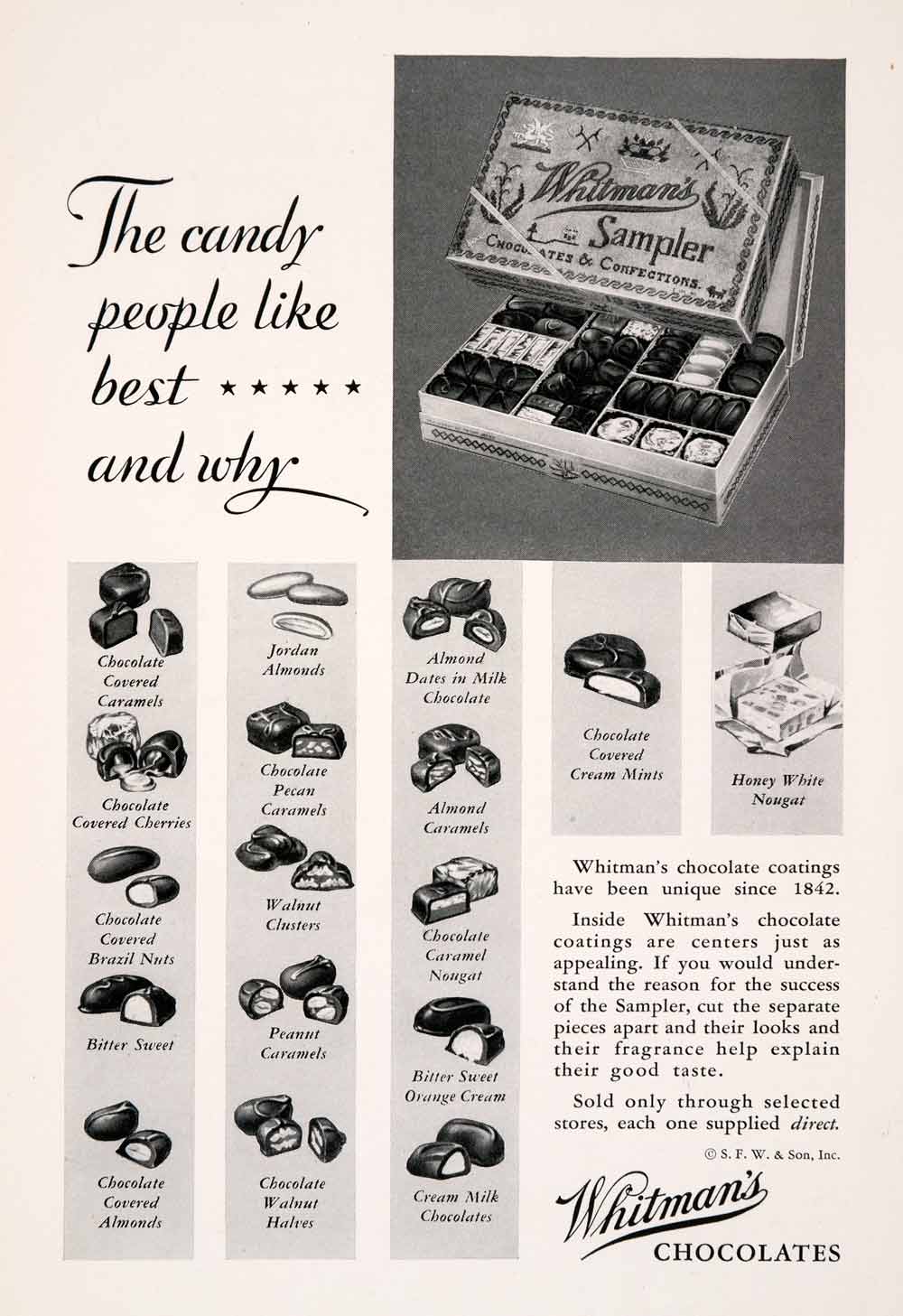 1931 Ad Whitmans Sweet Chocolate Covered Fruit Nuts Candy Confection NGM4