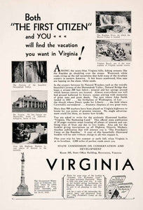 1931 Ad Virginia Tourism Historic Landmarks Mt. Vernon Rapidan River Hoover NGM4