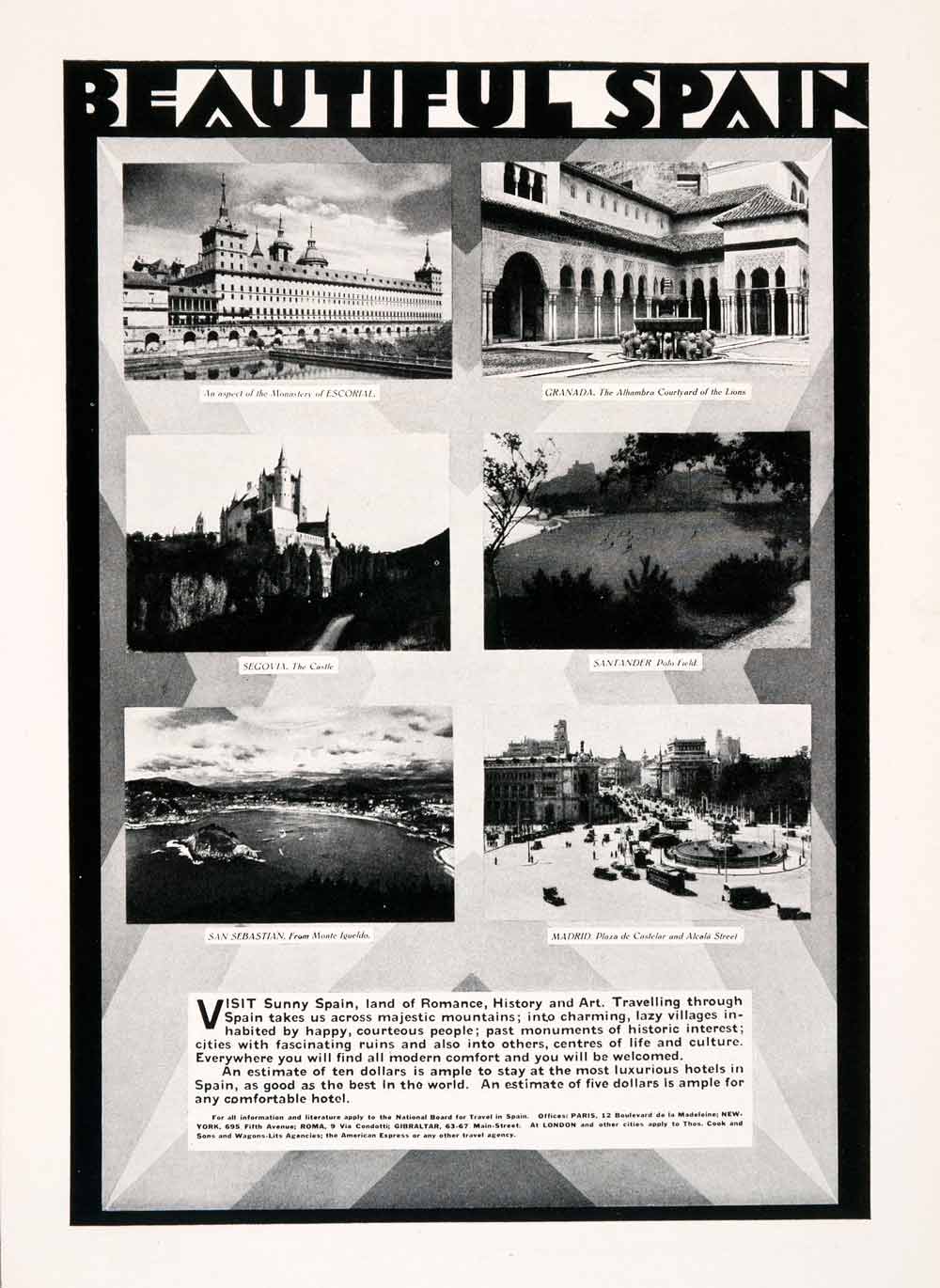 1931 Ad Spain Tourism Escorial Monastery Granada Madrid San Sebastian NGM4