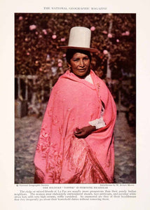 1927 Color Print La Paz Bolivia Cholas Cultural Costume Shawl Hat Fashion NGM4