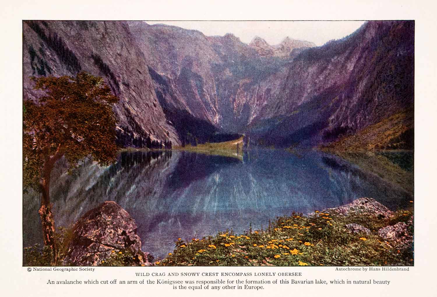 1928 Color Print Obersee Bavaria Germany Lake Avalanche Landscape Geology NGM4