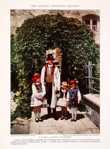 1932 Color Print Krakow Poland Father Children Historic Cultural Costume NGM4