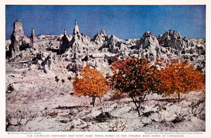 1932 Color Print Volcano Lava Pumice Stone Cone Homes Cappadocia Turkey NGM4