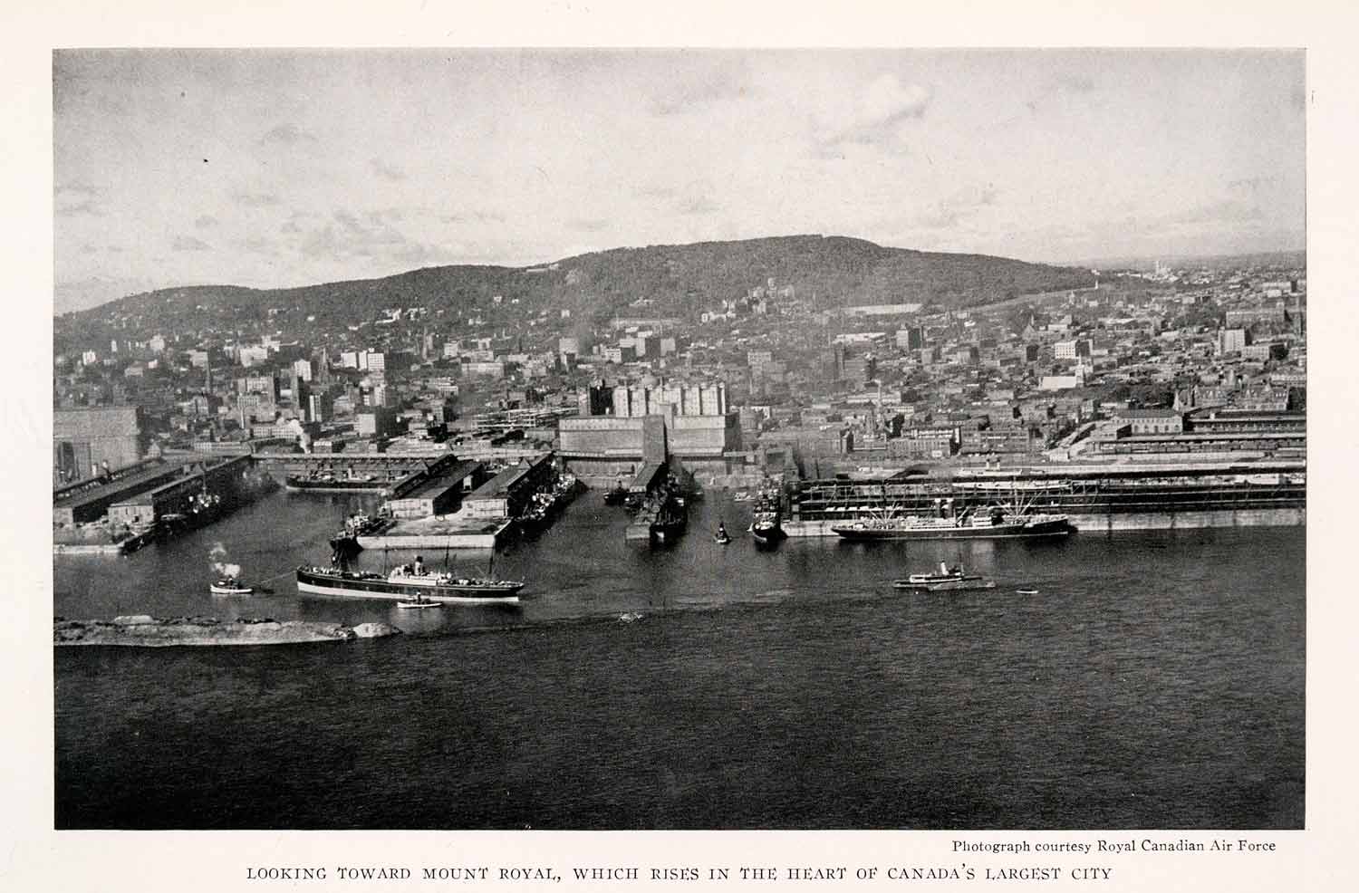 1926 Halftone Print Montreal Canada Cityscape Mount Royal St. Lawrence NGM4