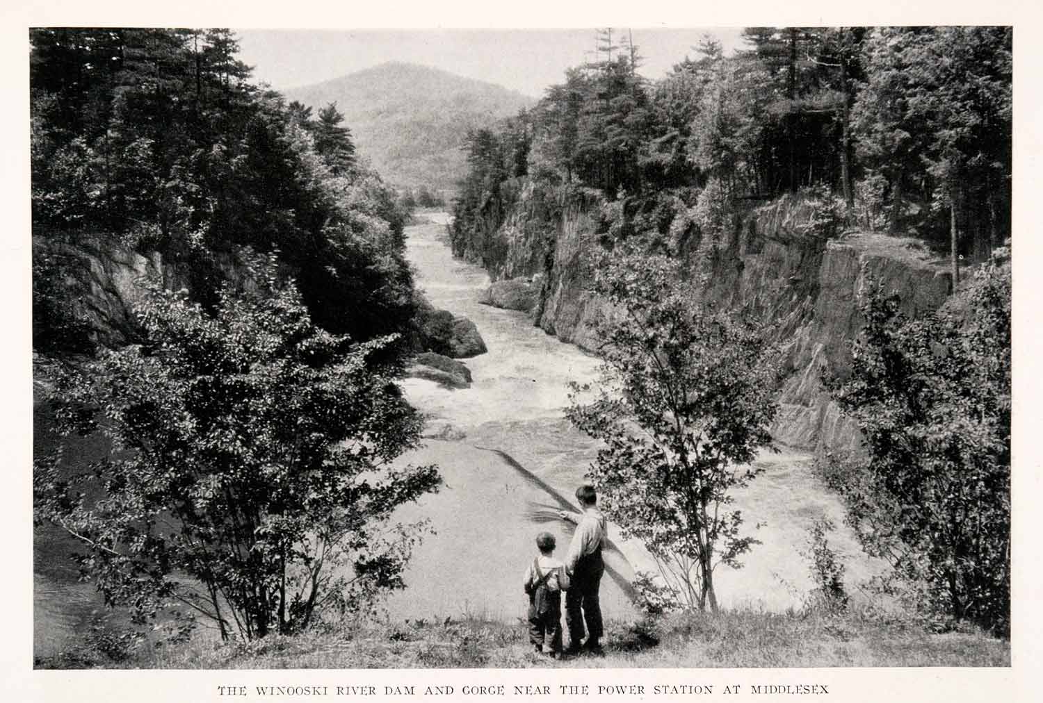 1927 Halftone Print Winooski River Dam Gorge Middlesex Vermont Hydraulic NGM4