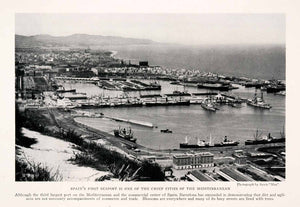 1929 Halftone Print Barcelona Spain Trade Seaport Cityscape Ships NGM4