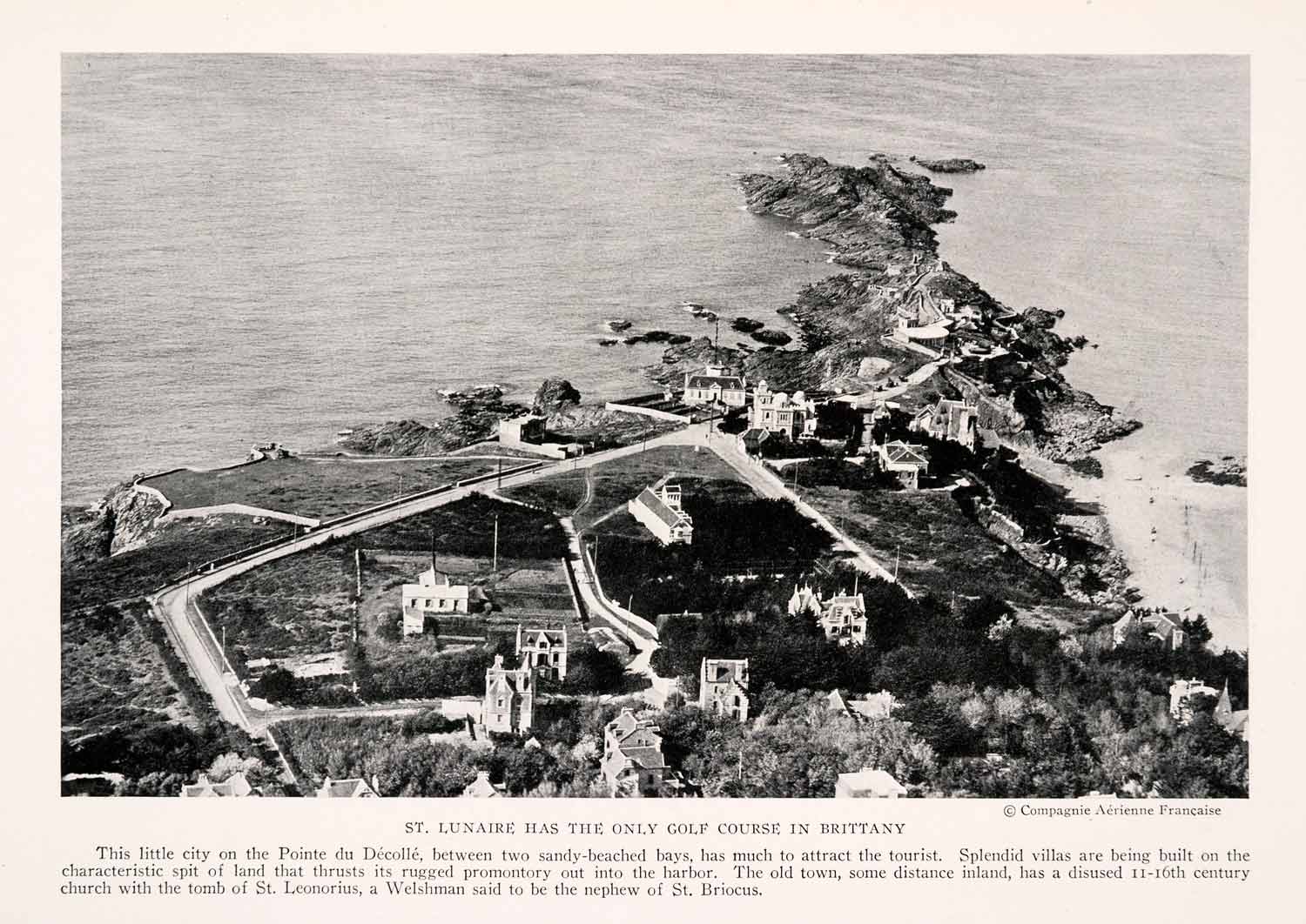 1929 Halftone Print Brittany France Point Decolle Cityscape St. Lunaire NGM4